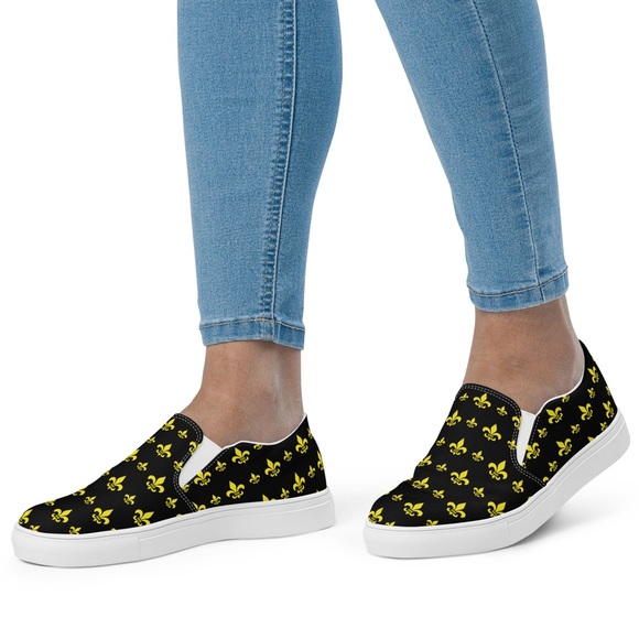 NIB Fleur de Lis Black Gold New Orleans Mardi Gras Women Slip On Shoes 8.5 RARE - Picture 4 of 17